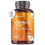 Vitamina C 1000 mg 180 Comprimidos Vegano Con Bioflavonoides y Rosa Mosqueta - 6 Meses de Suministro, Vitamina C Pura Altamente Concentrada De Ácido Ascórbico Reduce Cansancio Y Fatiga