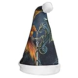 Sombrero de Papá Noel con diseño de dragón de llamas y dragón de fuego del oeste, gorro de navidad para adultos, unisex tradicional de Navidad y Claus, poliéster, Blanco, Small