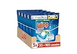 Wipp Express Power Caps Detergente en Cápsulas para Lavadora, Pack de 5, Total 165 Dosis, Limpieza Profunda, Eficaz en Agua Fría