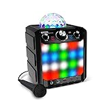 ION Audio Party Rocker Express - Altavoz Bluetooth 40W para Fiestas y Karaoke, con Micrófono y Centro de Karaoke con Pantalla de Luz de Fiesta en formato Domo y Rejilla de Luz LED
