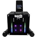 Singcube RockJam - Máquina de Karaoke Bluetooth recargable de 5 vatios con dos micrófonos, efectos de cambio de voz y luces LED, Color Negro