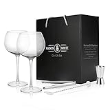 Gin Glass Set de regalo | 2 vasos de ginebra, cuchara de cóctel, pinzas y aparejo incluido | Set de caja de regalo de barware | Gafas Copa de Balon | M&W