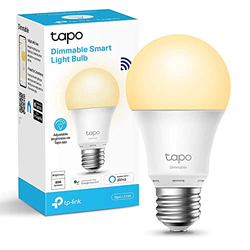 TP-Link TAPO L510E - Bombilla LED Inteligente, Bombilla WiFi sin necesidad de Hub, Blanco Cálido 2700K, Regulable,E27, 8.7W/ 806lm, Compatible Alexa, Echo y Google Home