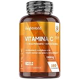 Vitamina C 1000 mg 180 Comprimidos con Bioflavonoides y Rosa Mosqueta | Complemento Vitamínico para Sistema Inmune y Cansancio | Altamente Concentrado de Ácido Ascórbico para 6 Meses - Vegano