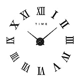 FAS1 Moderno DIY Reloj De Pared Grande Big Reloj Adhesivo 3D Pegatinas Números Romanos Reloj De Pared Home Office Decoración Extraíble (Batería No Incluida) Negro