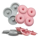 YUKAKI Moldes de silicona para rosquillas, molde antiadherente para hornear donut de 4 cavidades, bandeja de hojas sin BPA, para manualidades, bagels magdalenas, paquete de 2 (verde lima y rosa)