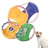 4 Piezas Frisbee para Perros, Disco Volador Perros, Perros Interactivos Frisbee, Cuerda Cáñamo Juguet Disco Volador Perros para Adiestramiento, Lanzamiento, Captura y Juego Perros (Color Aleatorio)