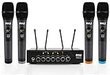 Pyle PDWM4120 - Sistema de micrófono inalámbrico portátil UHF con cuatro micrófonos inalámbricos Bluetooth con 50 canales de frecuencia seleccionable, base receptor, AUX, para PA Karaoke DJ Party