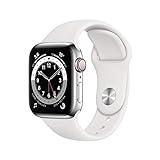 Apple Watch Series 6 (GPS + Cellular, 40 mm) Caja de Acero Inoxidable en Plata - Correa Deportiva Blanca