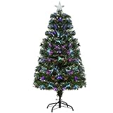 HOMCOM Árbol de Navidad 120cm Artificial Árboles con 130 Luces LED múltiples Colores y Estrella Decorativa Brillante Árbol con Soporte Fibra Óptica