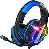 Fachixy 「2024 New」 FC200 Cascos Gaming para PS4/PS5/PC/Xbox One/Switch, Auriculares Gaming Cancelación de Ruido, Cascos con Microfono Estéreo Sonido, Cascos PS4 con 3.5mm Jack con Luz RGB (Azul)