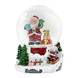 Celebright Bola de nieve musical de Navidad – Reproduce 8 canciones, incluyendo cascabeles y luces con colores LED cambiantes, grande 14 cm (trineo de Santa y Niño)