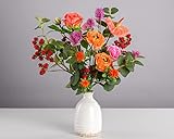 Pflanzenglanz® - Ramo de flores artificiales premium con larimar – con ranuras, cardos, anthurias, moras y rosas, fabricado a mano en Alemania