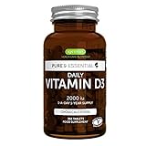 Vitamina D3 2000 UI Diaria, Colecalciferol Vegetariano, Suministro para 1 Año, 365 pequeños comprimidos, de Igennus