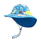 Pesaat Sombrero para el Sol para bebé niña con protección UV con protección para la Nuca Gorro de Verano para niños Paraíso de Playa Large（Dinosaurio Rey Azul,3-12 Meses）