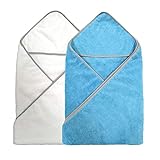Polyte - Toalla de baño de Microfibra hipoalergénica para bebés - con Capucha - Premium - Azul, Blanco - 91,4 x 91,4 cm - Pack de 2