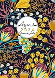 2024: Agenda 2024 Semana Vista Flores 12 Meses, 15x21 cm A5, Negra