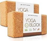Juego de 2 bloques de yoga de corcho 100% natural - Hatha Klotz también para principiantes Meditación y Pilates, accesorios de fitness ayudas para la regeneración, espalda, dos bloques pieza 75 mm