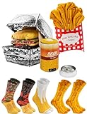 Rainbow Socks - Hombre Mujer Calcetines Meal Socks Box Regalo - 5 Pares - Burger Patatas Fritas Cerveza - Talla 47-50