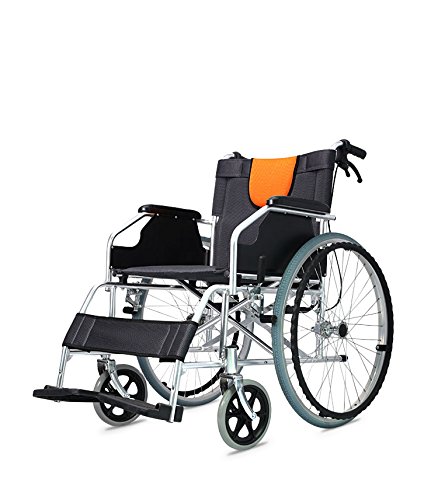 Polironeshop - Silla de ruedas plegable, ligera, de aluminio y autopropulsable para discapacitados y para personas mayores o en fase posoperatoria, fácil de transportar, ortopédica, ideal para interior y exterior, así como para llevar de viaje, Nero/Arancio