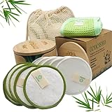 Esponja limpiadora limpiadora de maquillaje lavable de bambú, 10 toallitas desmaquillantes reutilizables con esponja de bambú 100 % natural, diadema de algodón + maceta de bambú