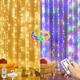 Cortina de Luces 3M×3M 300 LED USB Cortina Luces Led, Blanco Cálido y RGB Color Luces de Navidad con Control Remoto, 8 Modos de Luz + 5 de Brillo, Impermeable Cortina Led para Interiores y Exteriores