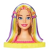 Barbie - Busto Pelo Largo para Jugar a peluquería, con 22 Accesorios, Cabeza, Color Reveal Mattel HMD78