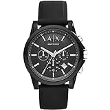 Armani Exchange Reloj Hombre, Movimiento cronógrafo, caja 44mm Acero Inoxidable Negro con correa Silicona, AX1326
