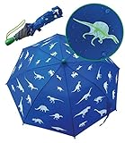 HECKBO Paraguas con dinosaurios mágicos Cambia de color si llueve - Plegable: cabe en cualquier mochila - Bandas reflectantes - Mango de madera y tapones protectores - Funda para almacenamiento