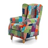 SUEÑOS ZZZ - Sillón Irene, sillón orejero de Lactancia tapizado en Tela Patchwork Multicolor, sillón butaca para Dormitorio, salón o habitación de bebé