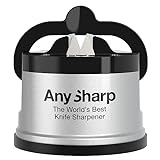 AnySharp Afilador de Cuchillos, Seguridad sin Manos, Ventosa, Afila con Seguridad Todos los Cuchillos de Cocina, Ideal para Acero Endurecido y Dentados, Compacto, Plata