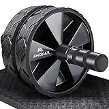 Amonax - Rodillo de rueda para abdominales con alfombrilla grande para ejercitar abdominales, doble rueda con modos de entrenamiento de fuerza dual en el gimnasio en casa (Negro)