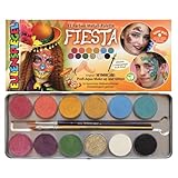 Eulenspiegel 212233 - Paleta de maquillaje Fiesta, 12 colores, 2 pinceles, set de maquillaje vegano, maquillaje infantil, carnaval [Exclusivamente en Amazon].