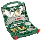 Bosch Maletín X-Line con 70 unidades para taladrar y atornillar (para madera, piedra y metal, accesorios para taladro atornillador), Color Verde, Gris, Rojo
