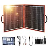 DOKIO Kit de panel solar de 80W monocristalino portátil plegable para carga de batería de 12V con controlador de salida USB, impermeable para camping, caravana, barco