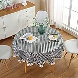 HINMAY Mantel redondo, mantel de tela de lino de estilo nórdico simple con borlas, a prueba de arrugas, para decoración de mesa de cocina, comedor, diámetro de 150 cm (gris)