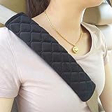 MIKAFEN Almohadillas cómodas para cinturón de seguridad, 2, de coche, correas de gancho y bucle, de viaje (negro)
