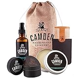 CAMDEN Kit para el cuidado de la barba ● Set de regalo hombre que incluye un aceite, un bálsamo, un cepillo y un peine para la barba ● Regalos originales para hombre CAMDEN