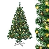 UISEBRT Árbol de Navidad Artificial con Luces LED, Soporte de Metal y 180 Luces, Árbol de Navidad de PVC Verde para Decoración Navideña (150cm)