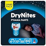 Huggies DryNites Pañales para niño 4-7 (17-30 kg), Clínicamente probado con 5 capas de protección nocturna, 4 packs de 16, Total 64 pañales desechables de noche