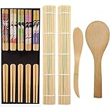ZFYQ 9 Piezas Kit para Hacer Sushi de Bambú, Herramienta para hacer sushi de Bambú simple y profesional Sushi Kit