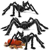 THE TWIDDLERS - 3 Arañas Halloween - Grandes Espantosas - 75cm de Diametro, Flexibles Decoración de Halloween, Decoración Tenebrosa y Divertida