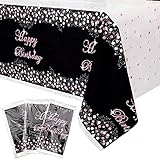 Paquete de 3 manteles Negros Oro Rosa Dorados para Fiestas, Mantel de plástico desechable para cumpleaños, Mantel Rectangular de, manteles de 130 x 220cm para Suministros de Fiesta de cumpleaños