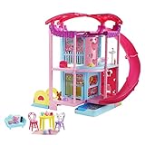 Barbie Chelsea Casa de juegos Casa de dos pisos para muñecas de juguete con accesorios (Mattel HCK77)