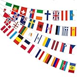 AhfuLife 1pcs Pancartas Fiestas Eurovisión, Decoración de Concurso de Canto de Eurovisión, Decoración de Fiesta con Bandera Europea con Tela de Doble Cara de 37 Países, Decoración de Jardines y Bares