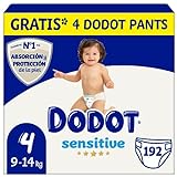 Dodot Pañales Bebé Sensitive Talla 4 (9-14 kg), 192 Pañales + 4 Pants Activity Extra Gratis, Óptima Protección de la Piel de Dodot, Pack Mensual