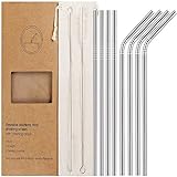 8 Pcs Reusable Metal Drinking Straws - 8.5Inch Stainless Steel Straws - 6mm Diameter Wide- Compatible with 20oz Yeti Tumblers - For Cold Beverage - 4 Straight + 4 Bent + 2 Brushes+1 Pouch