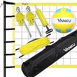 Vanku Red de Voleibol Profesional, Kit Sirve para Red de Bádminton, Altura Ajustable, Tamaño Estándar Oficial de 9.5 * 1M, Voleibol Y Bolsa de Transporte Gratis (0705) (Amariilo)