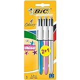 Bic, Bolígrafos Shine, Bic 4 colores métalicos, Con puntas de 1.0 mm, colores rosa, azul, plata y morado, Blíster de 3 Bolígrafos Bic brillantes