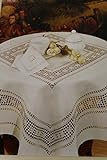 Mantel de té de puro lino Bellora Art. Rita, cuadrado cm. 110 x 110, color marfil bordado blanco con 4 servilletas